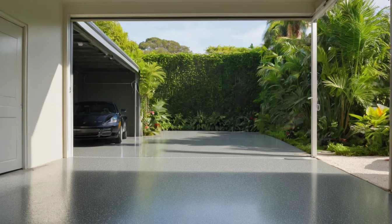 A clean, newly coated epoxy garage floor in a Davie home